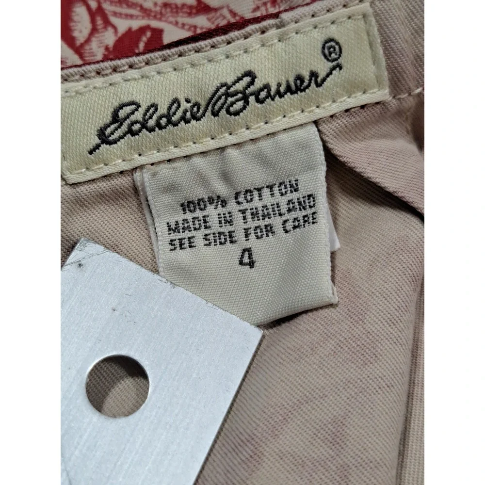 Eddie Bauer Red Cream Toile Floral Butterfly Cotton A-Line Midi Skirt Size 4 Y2K